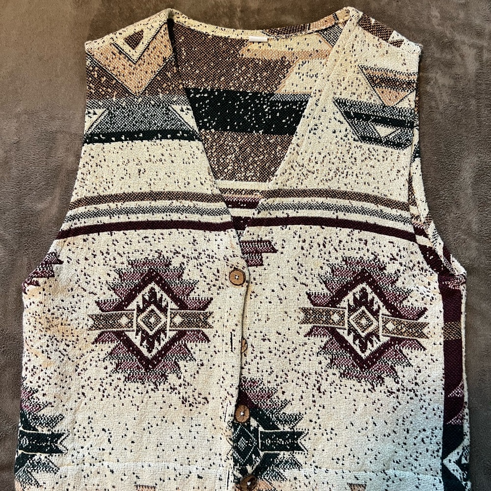 Western Sleeveless Vest - Cream and Brown